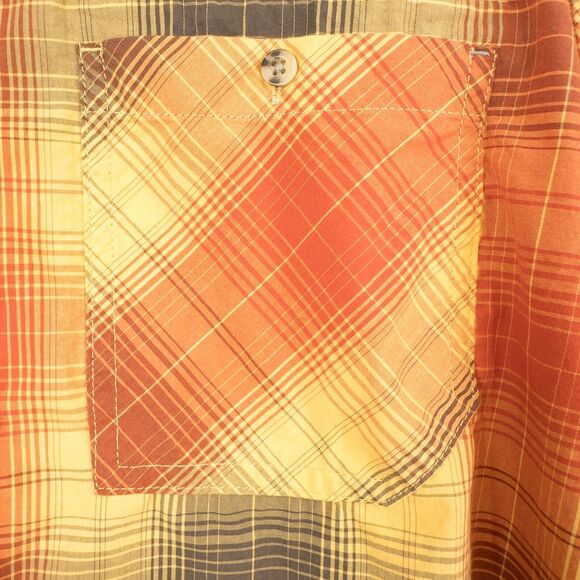 LL Bean Otter Cliff Shirt Mens Large Plaid Orange Yellow Zip Pocket Cotton Poly - Picture 6 of 16